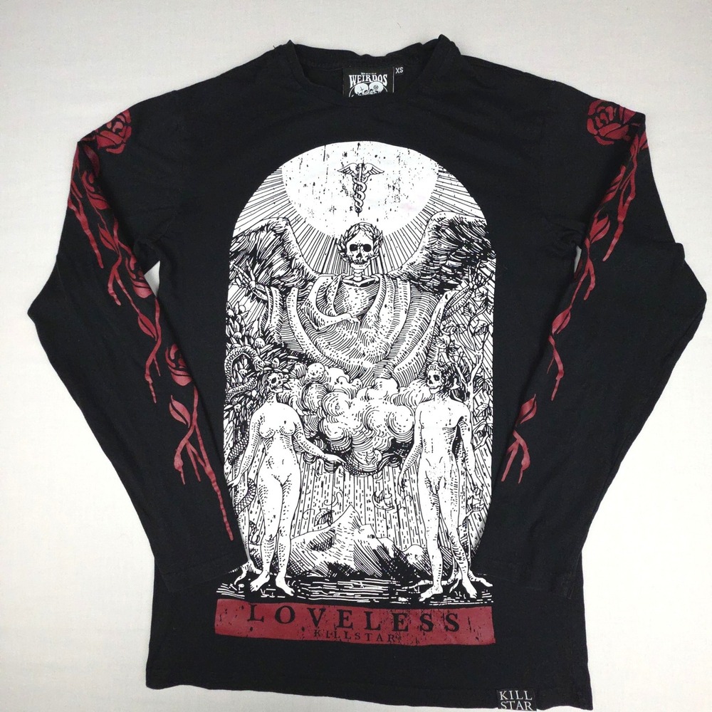 Killstar Loveless Graphic Long Sleeve T-Shirt XS Black Occult Goth Cotton